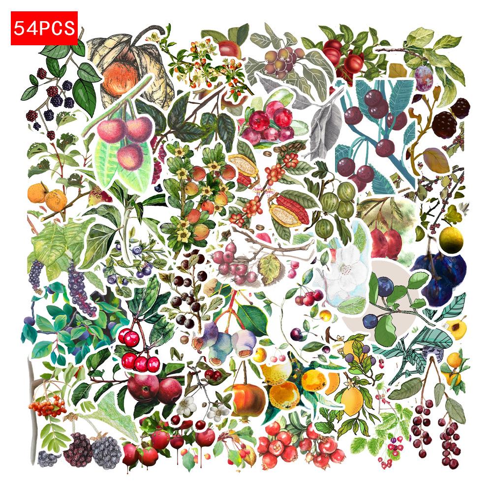 

54pcs Waterproof Fruit & Plant Stickers for Journals, Phones, Water Bottles, Notebooks - Decorative DIY Graffiti Set