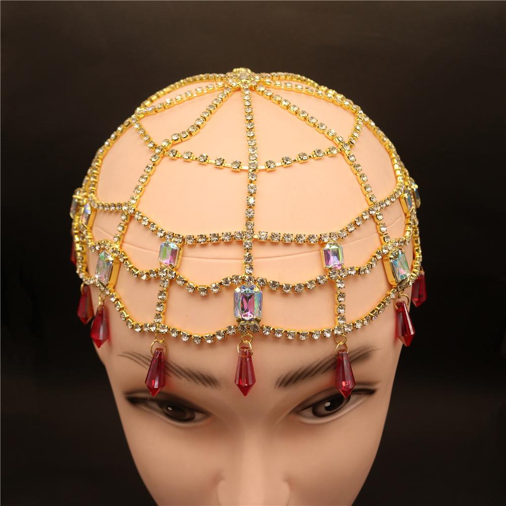Elegante Fascia con Strass Accessorio per Capelli Moda Donna Cappello Quadrato Retrò Catena Copricapo