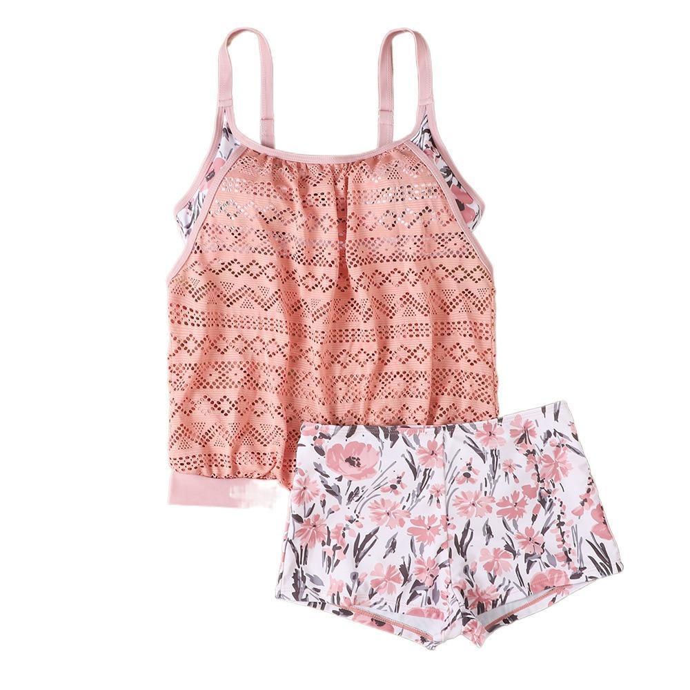 

Цветочный купальник без рукавов большого размера из двух частей, повседневный купальник-майка с шортами для женщин S розовый