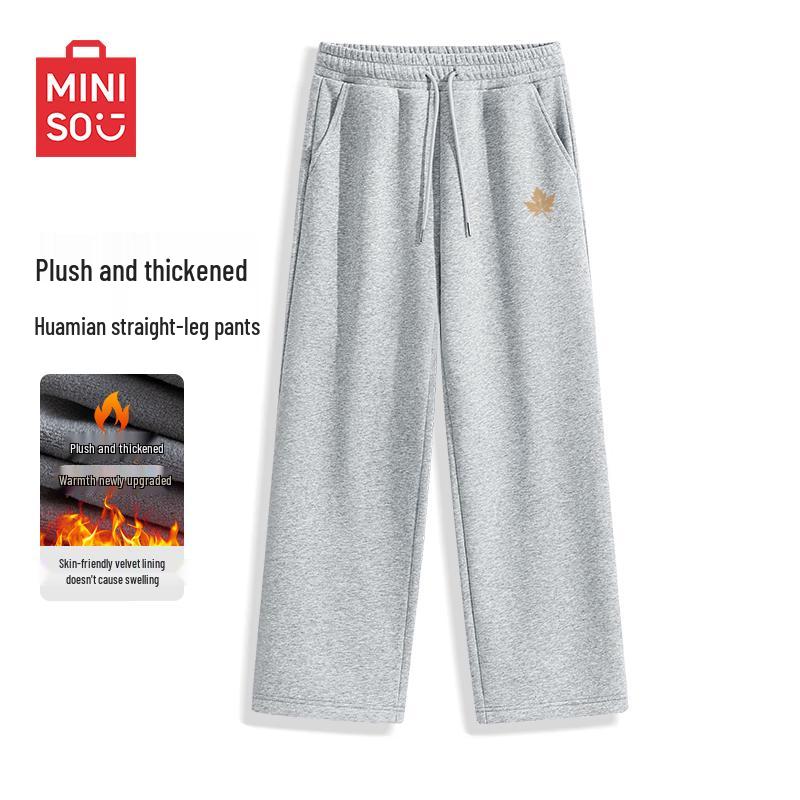 

MINISO Men s Fleece-Lined Straight-Leg Sweatpants XL