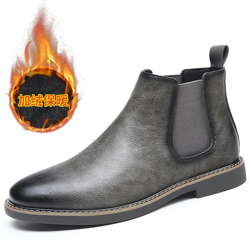 Large Size Chelsea Boots Men's 2025 Fall/Winter Coloring Fashion Vintage British Martin Boots Fleece Boots