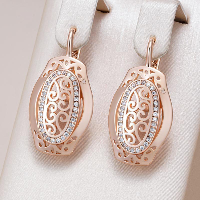 Rose Gold Color Ethnic Bride Drop Earrings For Women Hollow Pattern Natural Zircon Accessories Daily Fine Jewelry