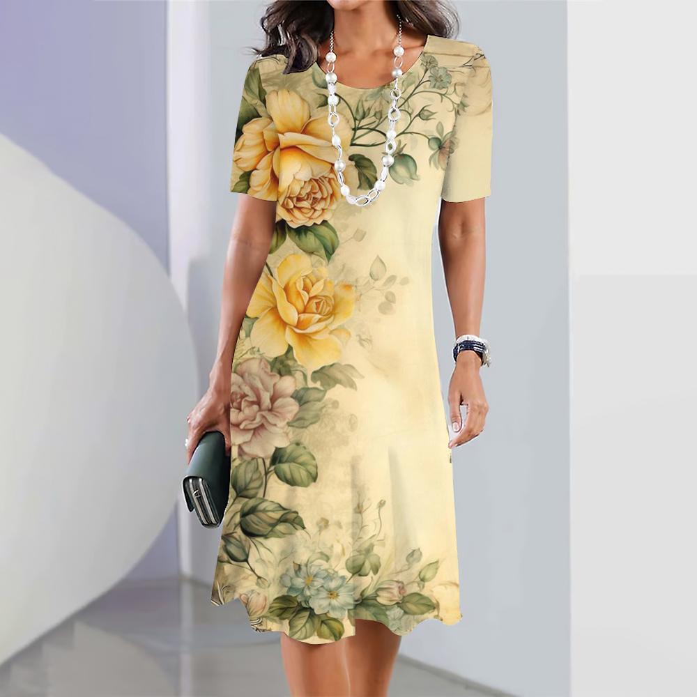 

Новые платья с подсолнухами для женщин, женственные элегантные платья миди, летнее платье с коротким рукавом, модная женская одежда 6XL