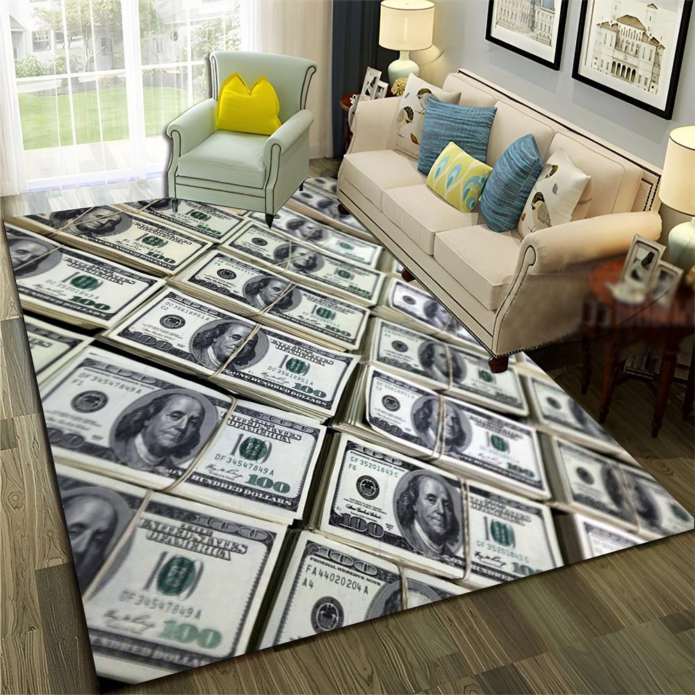 Bohatý Vzor Euro Dolar Peníze 3D Koberec pro Domácí Obývací Pokoj Ložnici Pohovku Dekorace, Dětský Koberec Protiskluzová Podložka na Podlahu