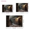 2D Dark Corridor Backdrop, Ancient Stone Alley with Lantern Party Background Cloth