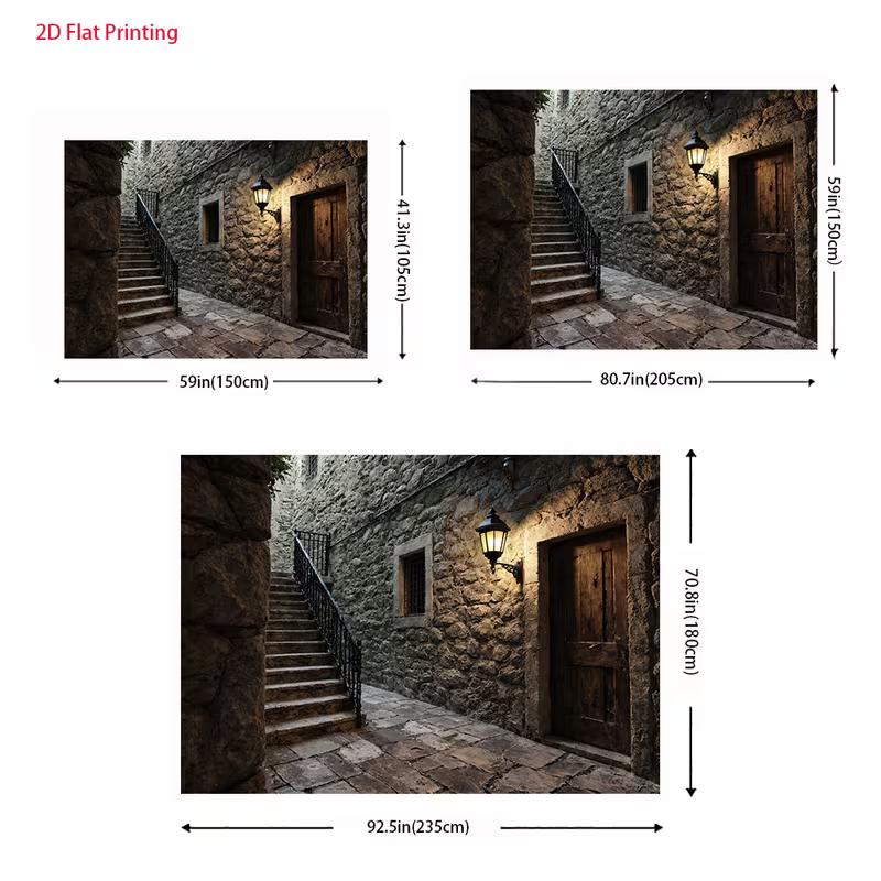 2D Dark Corridor Backdrop, Ancient Stone Alley with Lantern Party Background Cloth