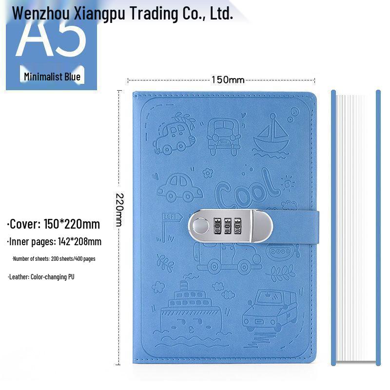 Cartoon Student Password Diary with Lock – Thick Stationery Notebook Planner