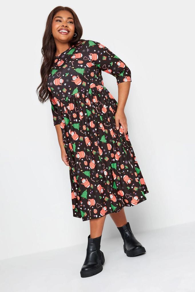 Women's Big Size Dress Plus Size Snowman Patterned Long Dress 215927