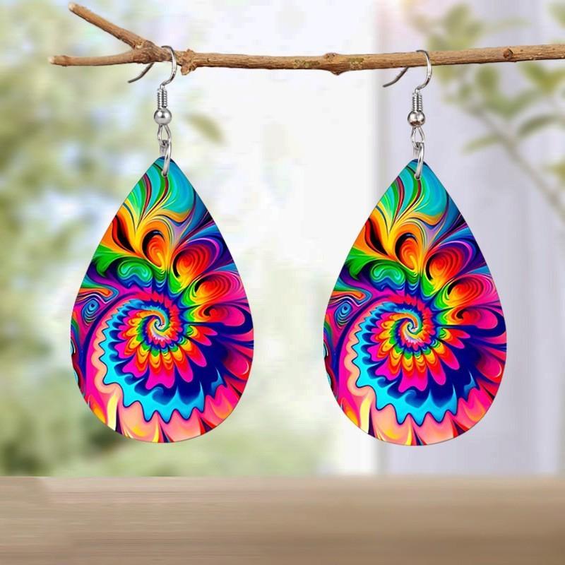 

Colored Fashion Pattern Water Droplet Shaped Women Acrylic Earrings Daily For