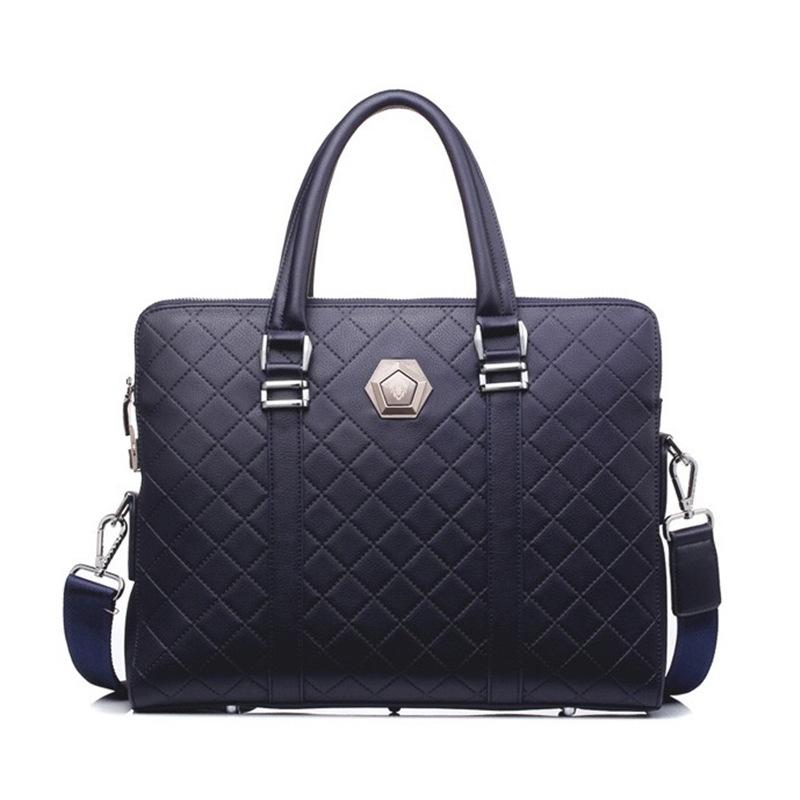 TS JYL laptop bag,Business Embossed Briefcase Wearproof Leather Grid Laptop Handbag