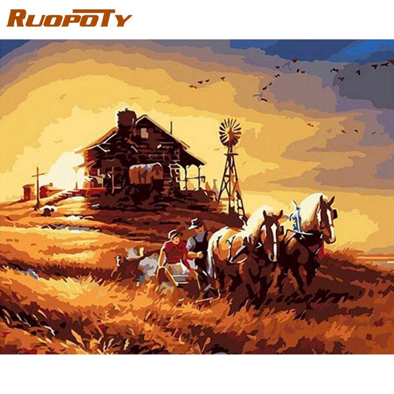 RUOPOTY Frameless Landscape Oil Painting Picture Diy Painting By Numbers Wall Art Canvas By Numbers For Home Decors Artwork 40x50CM