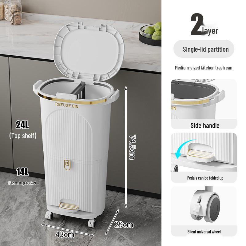 Luxusní vysoký odpadkový koš v japonském stylu s nožním pedálem pro suchý a mokrý odpad