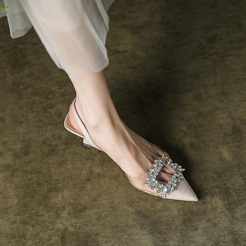 

Rhinestone Buckle Transparent Pointed Toe Stiletto Sandals - Women s Spring/Summer Fairy Style 34 серебряный