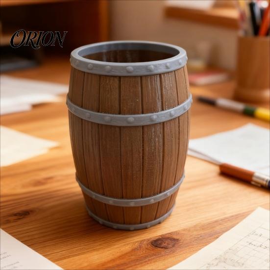 Stable Desk Storage Wine Barrel Shaped Organizer, 3D Printed Vintage Pen Holder, Large Capacity Desktop Organizer Pot with Solid Base, Practical