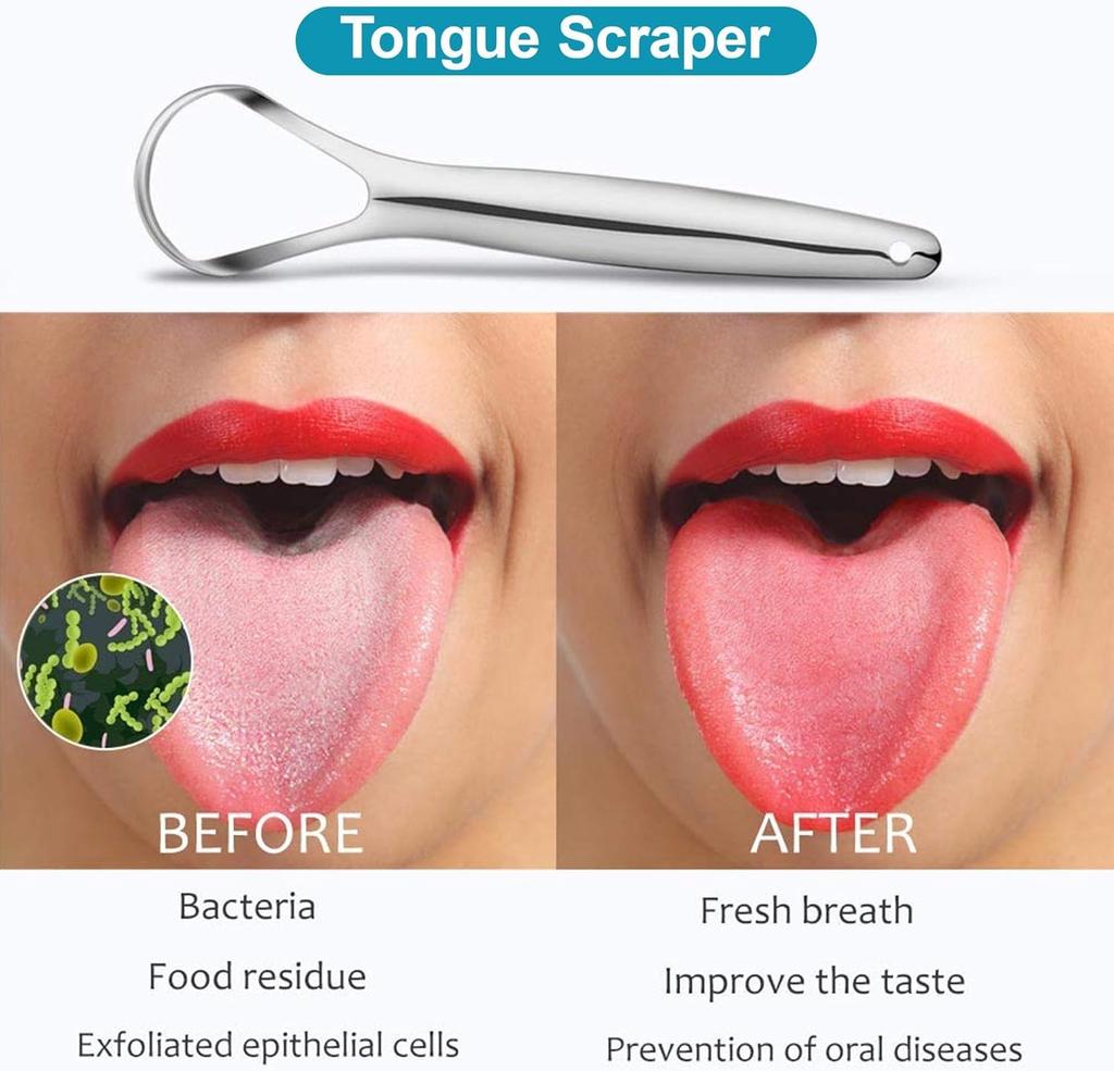 Stainless Steel Tongue Scraper, Portable Oral Care Tool, Removes Coating & Bad Breath, Easy to Clean