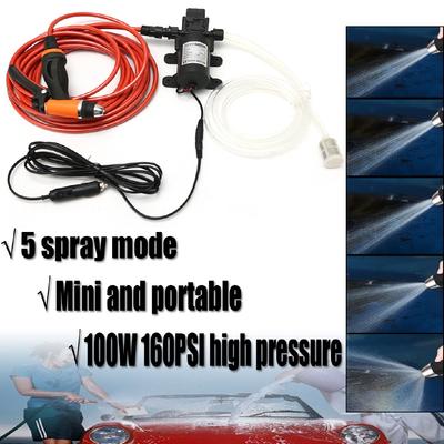 Universal 12V Portátil 100W 160PSI Alta Pressão Elétrico Lavador de Carro Lavadora Bomba de Água Kit