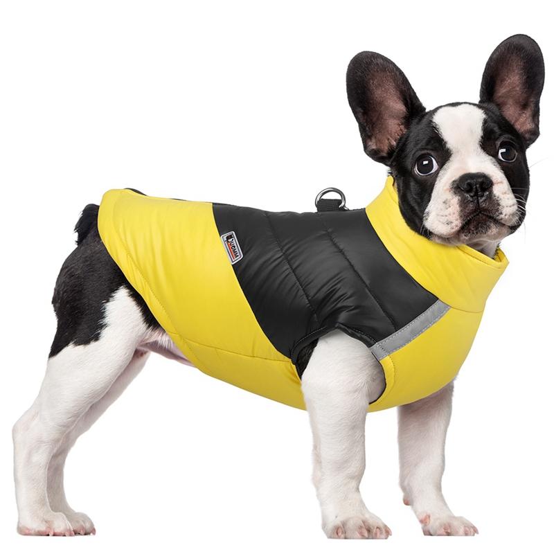 Perro mascota invierno cálido impermeable a prueba de viento abrigo grueso chaqueta con cremallera con raya reflectante