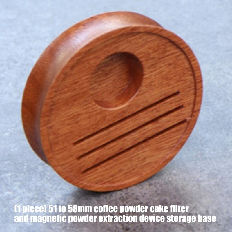 Espresso Accessory Storage Base in Sapele Wood, 65mm Coffee Organizer for 51mm to 58mm Filter Screens, Home Coffee Station Storage