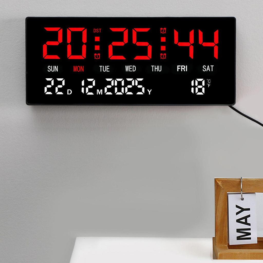 Wall-Mounted LED Clock with Temperature Display and Perpetual Calendar