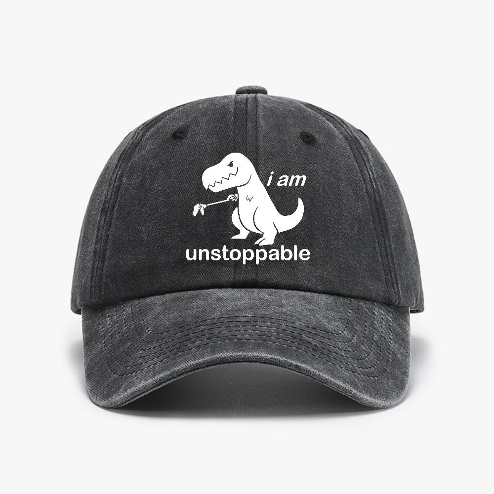 I Am Unstoppabie dinosaur Retro Outdoor Washed denim baseball cap Sun Protection Casual and Versatile Hat