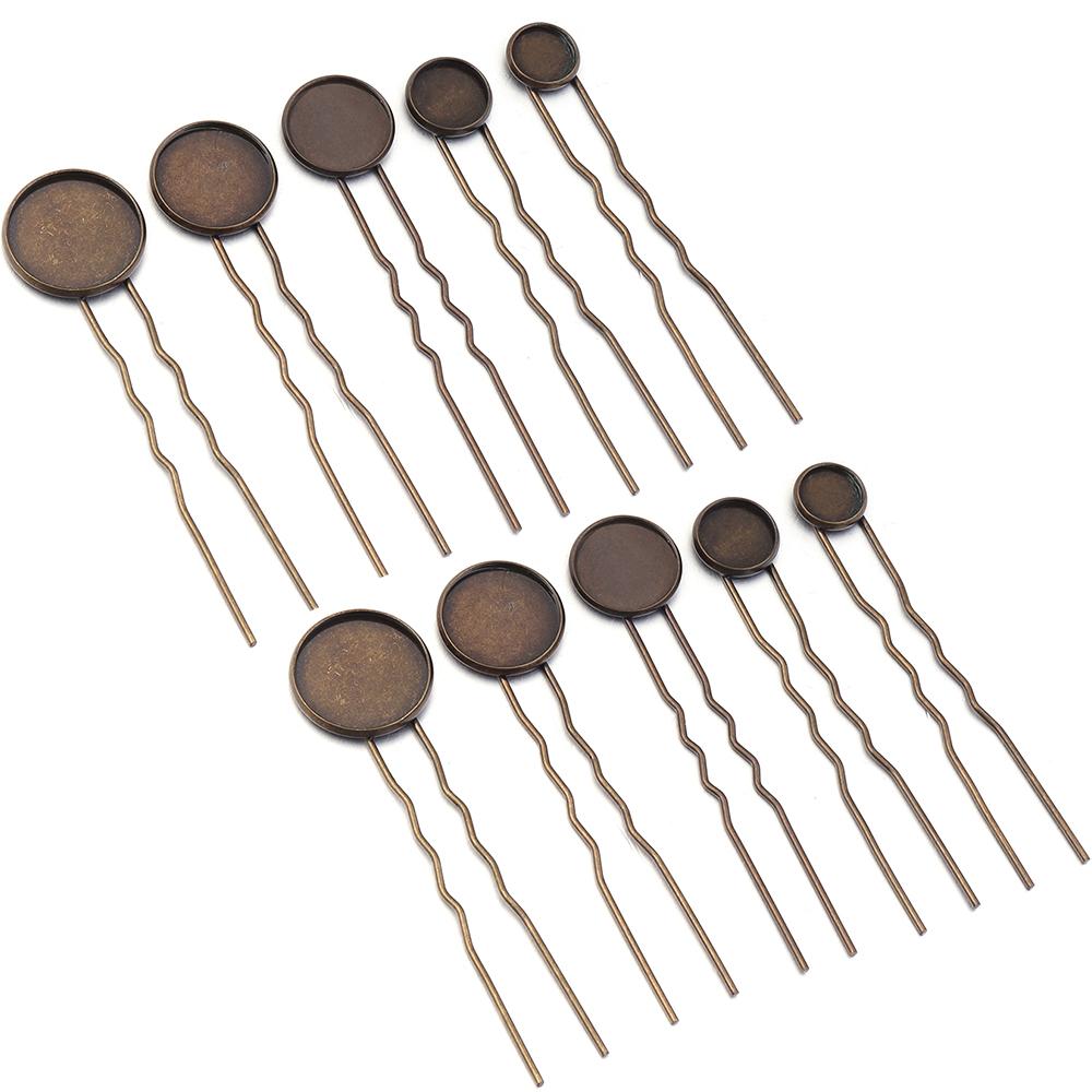 10pcs/lot Metal Hairpin Hair Clips Antique Bronze Cabochon Blank Base Setting Bezel Tray For DIY Jewelry Making Hair Accessories