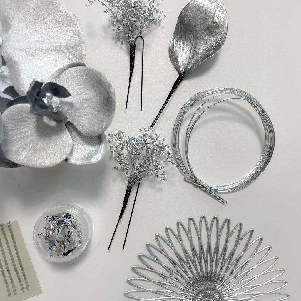 Silver Phalaenopsis Hair Ornament Coming of Age Ceremony Dried Flower Gypsophila Mizuhiki Silver Foil Graduation Ceremony Wedding Furisode Hakama