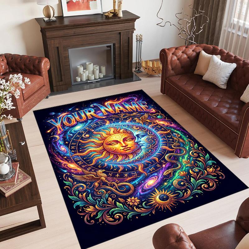 Cosmic Theme Crystal Velvet Floor Rug Personalized Custom Name Text Warm Carpet Home Decoration