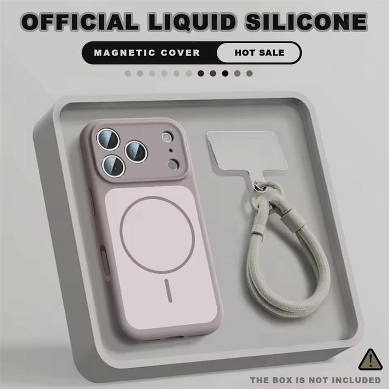 Wrist Strap Magnetic Phone Case For iPhone 17 Air 14 15 16 13 Pro Max Magsafe Liquid Lanyard Protector Cover