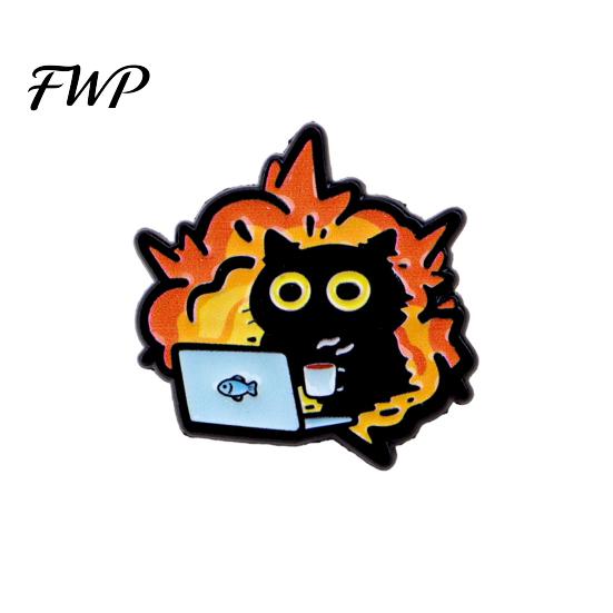Decorative Cat Accessory Brooch Enamel Cartoon Black Shape Zinc Alloy Design Lapel Pin Sweater Dress Suit Badge Versatile Textured A