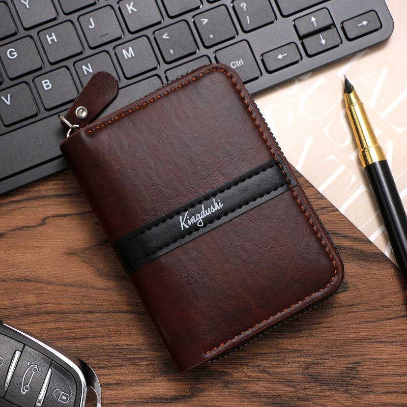 Men RFID Blocking Credit Card Holder Genuine Leather Wallet Zipper Card Case Accordion Card Organizer Coin Pocket Mini Wallet