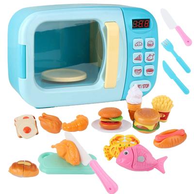 TOMMYFIELD Microwave Oven Pretend Play Kitchen for Sound and 31 Blue Toy, Kids, Rotating, Pieces,