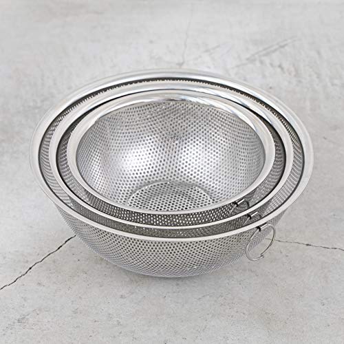 PEARL METAL Punching Bowl Strainer Set of 3, 15cm / 18cm / 21cm, with Feet, Stainless Steel, AZ-5566, Silver