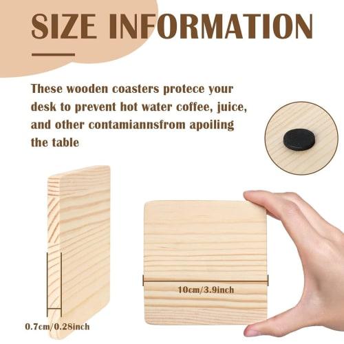 Bannik 25-Pack Unfinished Wooden Coasters, 4-Inch Blank Wooden Coasters, Craft Coasters with Non-Slip Silicone Dots, Square, Easy to Use