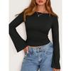 Top da Donna Girocollo Corto Maniche a Svaso Y2k Aderente Versatile Casual Manica Lunga