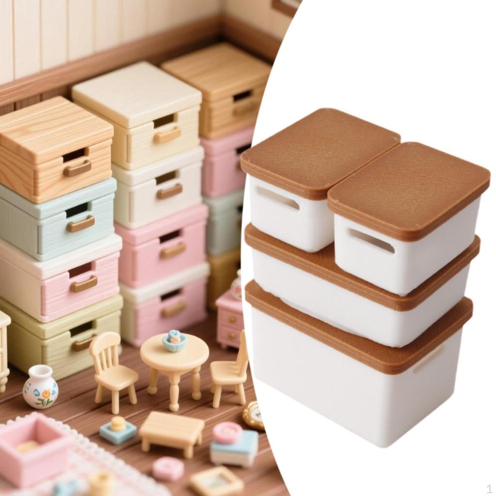 4 Pieces 1/12 Dollhouse Storage Box Doll House Accessories 1: 12 Scale Decor for Bedroom