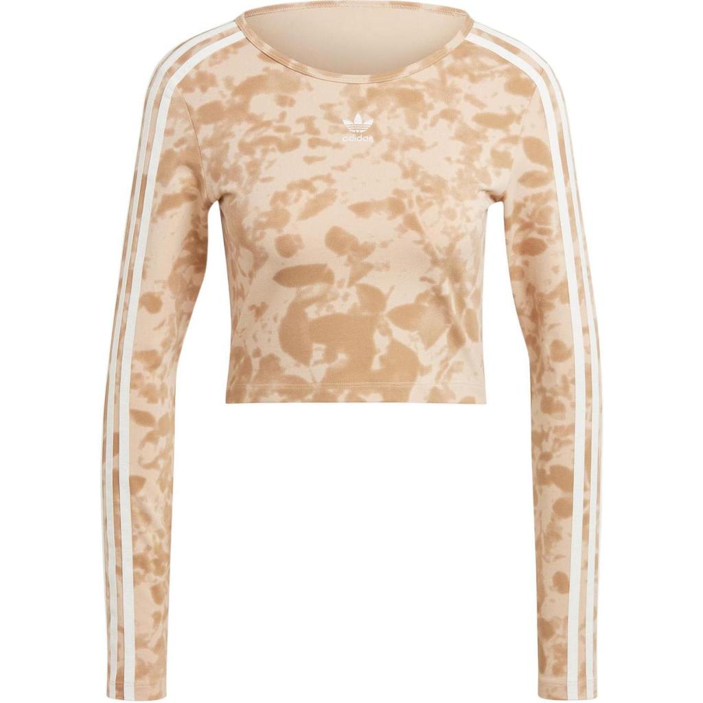 Adidas Originals 3-Stripes Tie-Dye Print Crop Long Sleeve Sports Top Women Tops Cardboard-Yellow IY0780