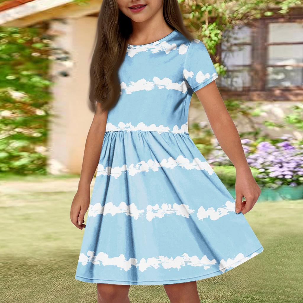 Rochie de vară pentru fete Rochie fără mâneci cu buzunar, culoare uni și cu imprimeu Rochie casual cu mâneci scurte, pentru petrecere