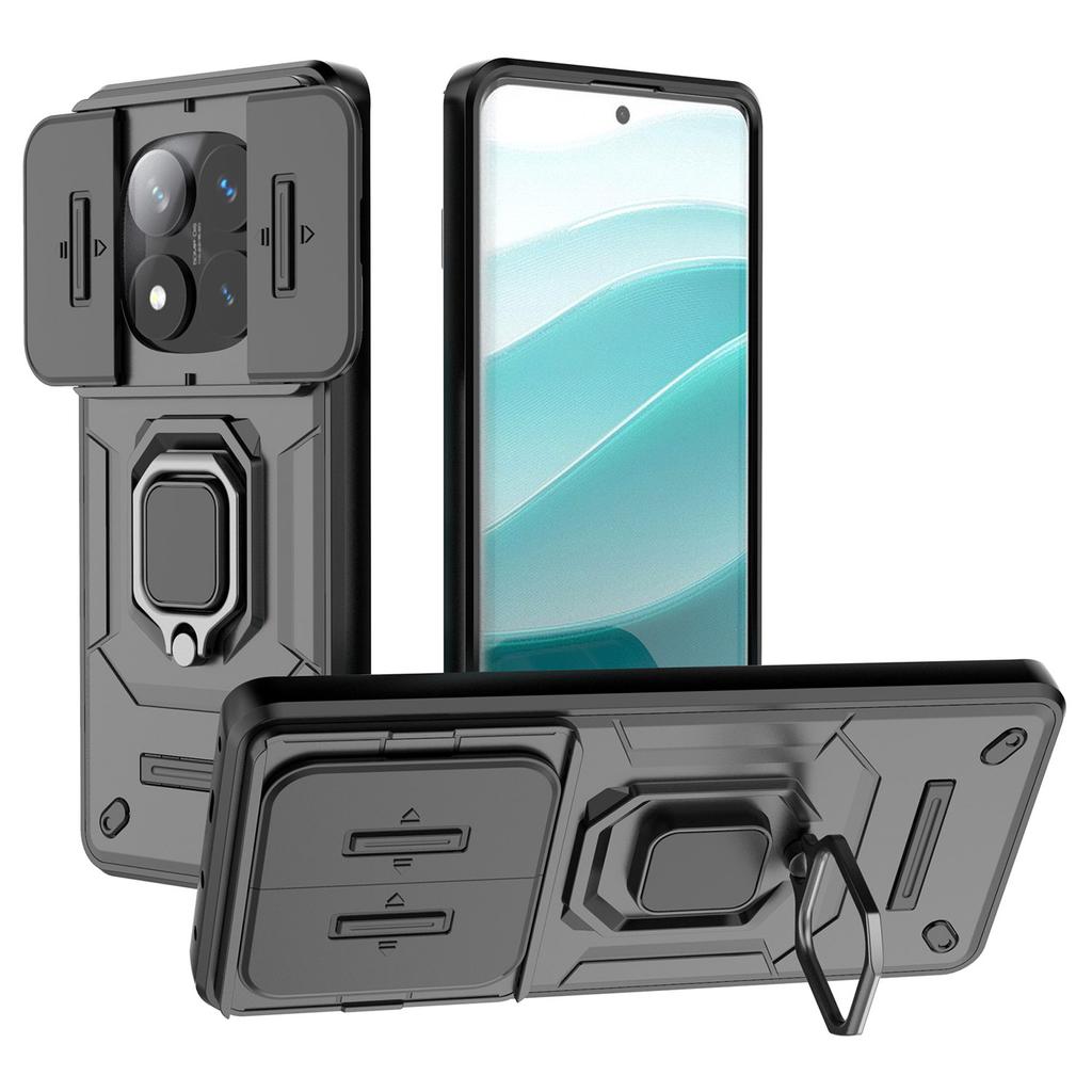 For Xiaomi Redmi Note 14 Pro 5G/Poco X7 5G Case PC+TPU Kickstand Phone Protector with Lens Cover