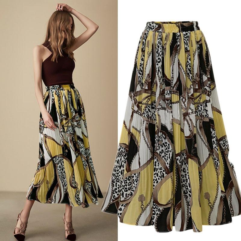 Bohém hippi nyári szoknya Alkalmi kabrió napruha szoknya, magas derékú térd alatti szoknya Női A vonal hosszú szoknya Rugalmas derék szoknya