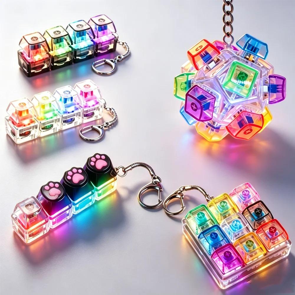 New Light Up Keyboard Keychain Crystal Clicker Fidget Toy Stress Relief Sensory Toy Portable Car Desk Decor Gift For Adults Kids