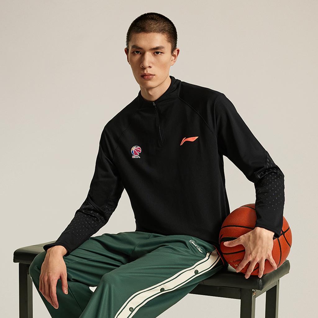 Li Ning Comfortable Casual Stand Collar Pullover Simple Letter Print Pattern Long Sleeve T-Shirt Men Tops Black ATLU083-1