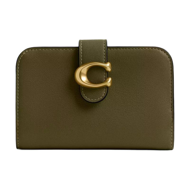 

COACH Tabby 13 Signature Metallic Leather Wallet Women s Brass with Olive brass spelled olive золотий