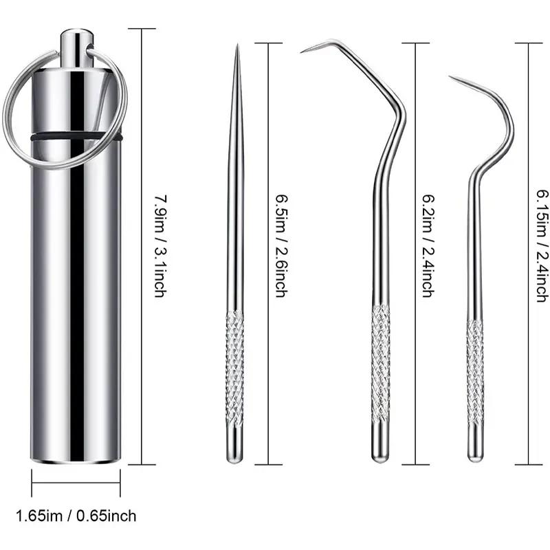 Portable Stainless Steel Toothpick & Floss Pick Set - Reusable Tartar Removal Tool for Travel Oral Care,  Dental Hygiene Kit
