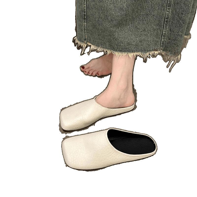 One foot square head half slippers women's spring and summer new outer wear light mouth comfortable versatile heelless lazy slippers