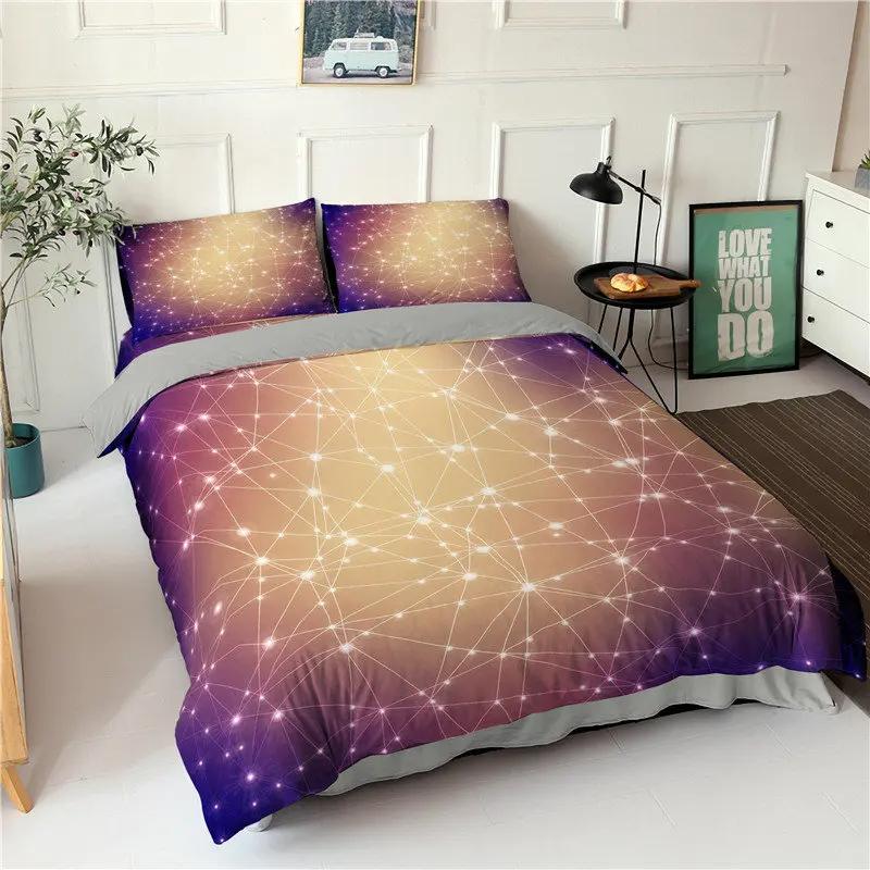 Stars Bedding Set Round Dots Starry Sky Print Duvet Cover Microfiber Galaxy Theme Comforter Cover King For Girl Teen Room Decor