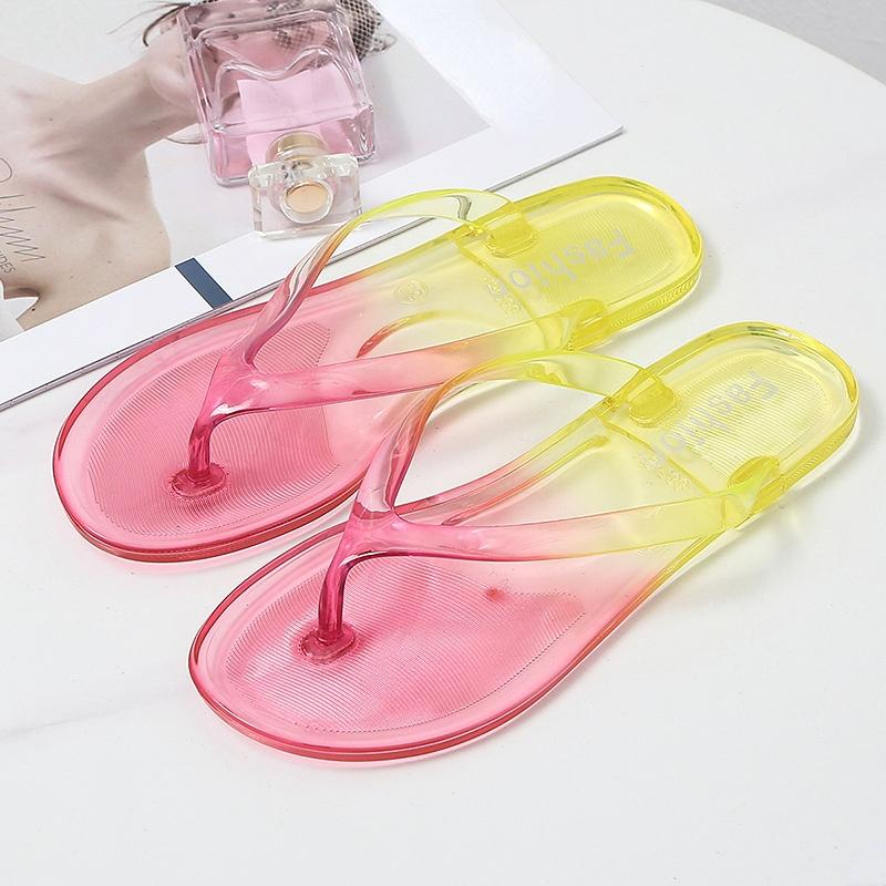

модные шлепанцы женские повседневные сандалии-шлепанцы на плоской подошве градиентных цветов желе пляжные шлепки женские вьетнамки женская обувь 2024 41 жёлтый