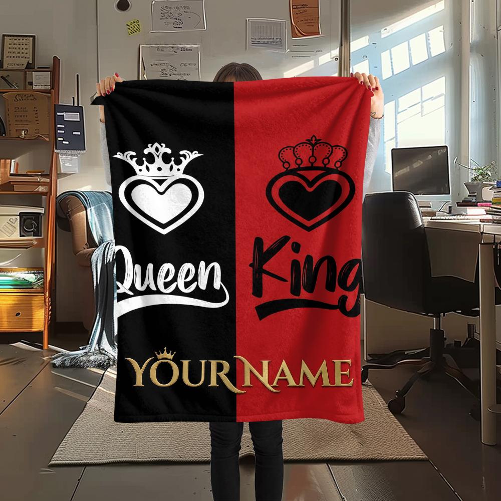 1PC Custom Name Royal Crown Emblem Patterned Flannel Blanket Suitable For All Seasons for Home Decor Warmth and Comfort Gifts Holiday Present_lx