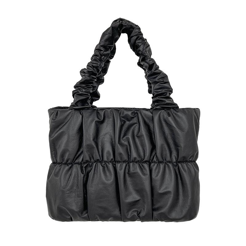 Leather Small Bucket Shoulder Bags with Pleats for Women Summer Bag and Crossbody Foldable Tote Bags