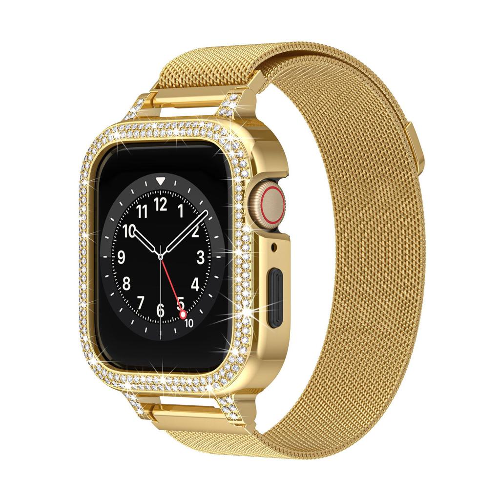Luxury Metal Strap + Case For Apple Watch Series 9 8 7 6 5 SE 4 38/40/41/42/44/45mm Diamond Pearl Bracelet Band For iWatch UItra 2