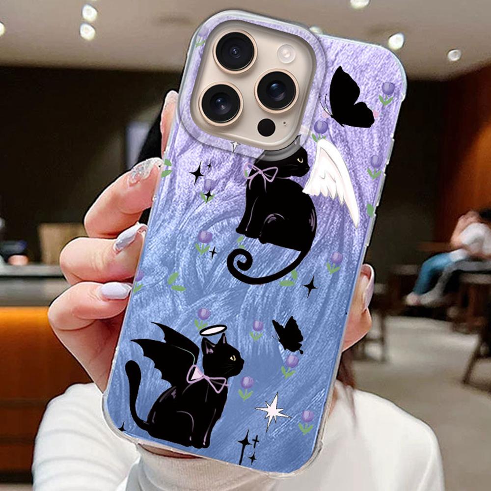 Embrace Black White Cat Gradient Phone Cases For Apple Iphone 16 15 14 13 Pro Max 16e 16plus Back Silicone Couple Fundas Cover